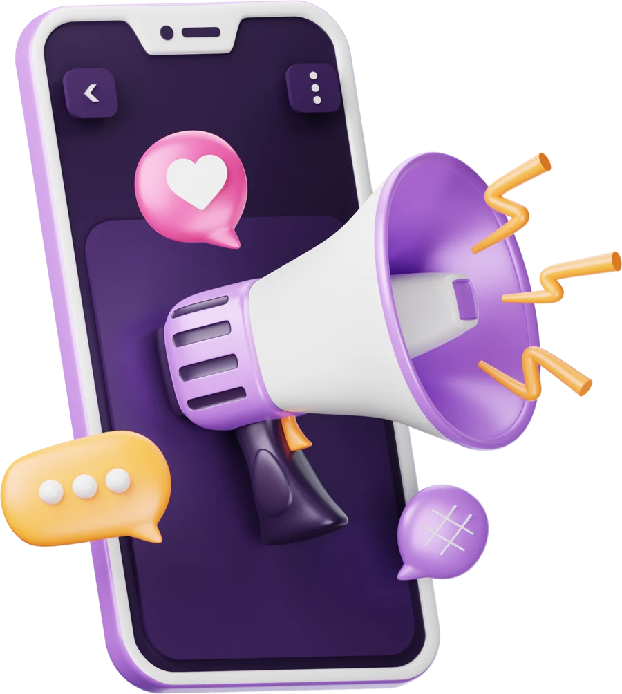A phone with a megaphone coming out of the screen